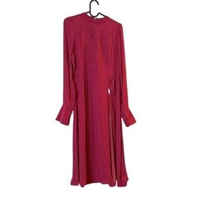 Free People L/S Deep Pink Embroidered High Neck High Slit Maxi Dress